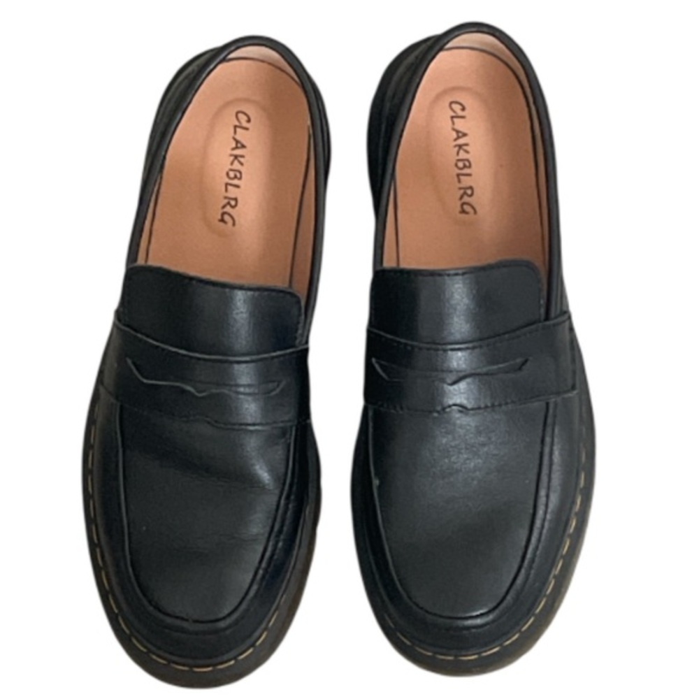 Black Leather Penny Loafers for Women